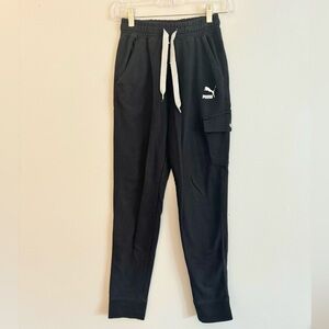 Boys Puma Black Jogger Pants with White Drawstring cargo M 10/12